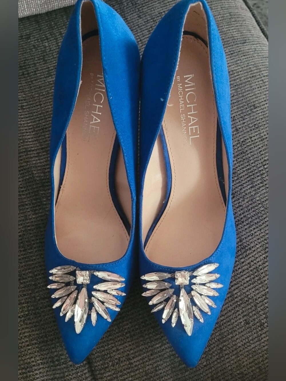 Blue Suede Cystal Embellished Heels